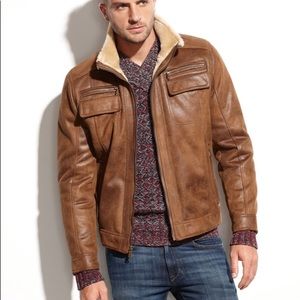 Men’s Faux Shearling Lined Leather Jacket